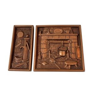 Miller Studio 1965 Chalk ware Wall Plaques Copper Color Hearth Kitchen 8x5.5”
